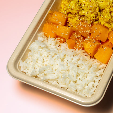 Caril de frango e abóbora com arroz basmati