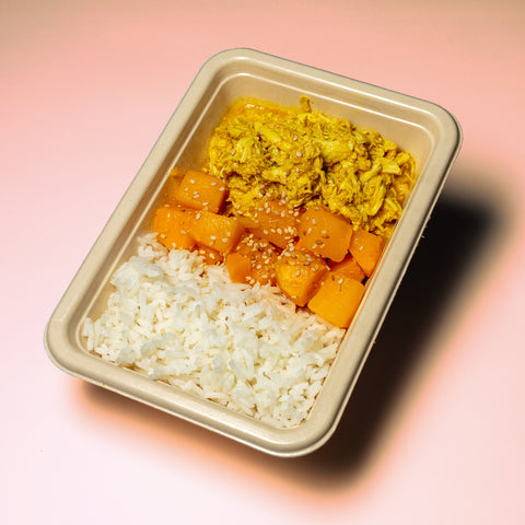 Caril de frango e abóbora com arroz basmati