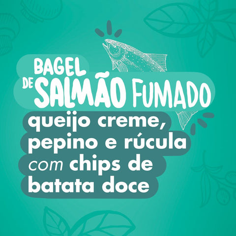 UFG - SÁBADO - Bagel de Salmão fumado, queijo creme, pepino e rúcula com chips de batata doce