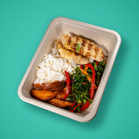 NLC -  Peito de frango com batata doce, arroz basmati e legumes