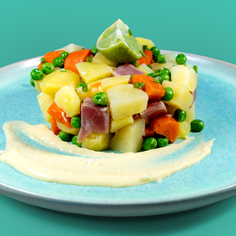 Salada russa com atum fresco e maionese fit