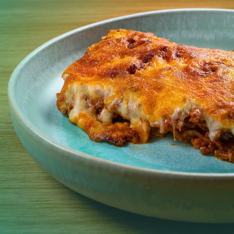 Lasanha de carne de novilho e cogumelo portobello